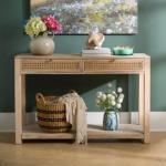 Whitewash Woven Cane 2-Drawer Console Table
