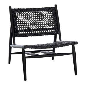 Black Leather Woven Accent Chair