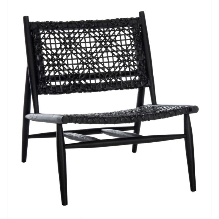 Black Leather Woven Accent Chair