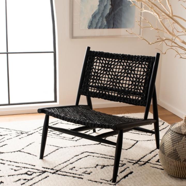 Black Leather Woven Accent Chair