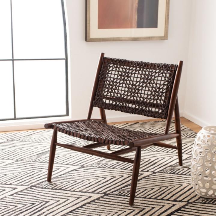 Brown Leather Woven Accent Chair