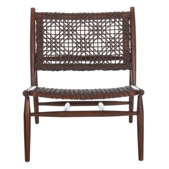 Brown Leather Woven Accent Chair