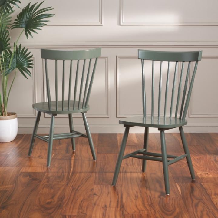 Dark Green Parker Spindle Dining Chairs, Set of 2
