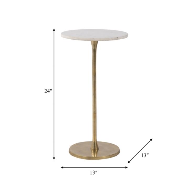 Gold White Modern Round Pedestal Accent Table