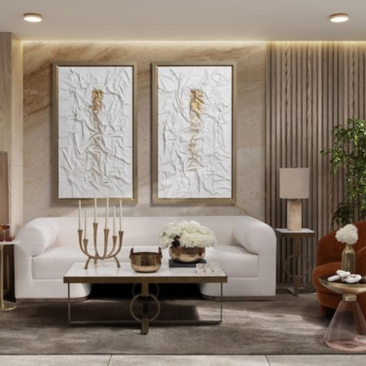 Gold White Modern Round Pedestal Accent Table