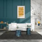 Gold White Modern Round Pedestal Accent Table