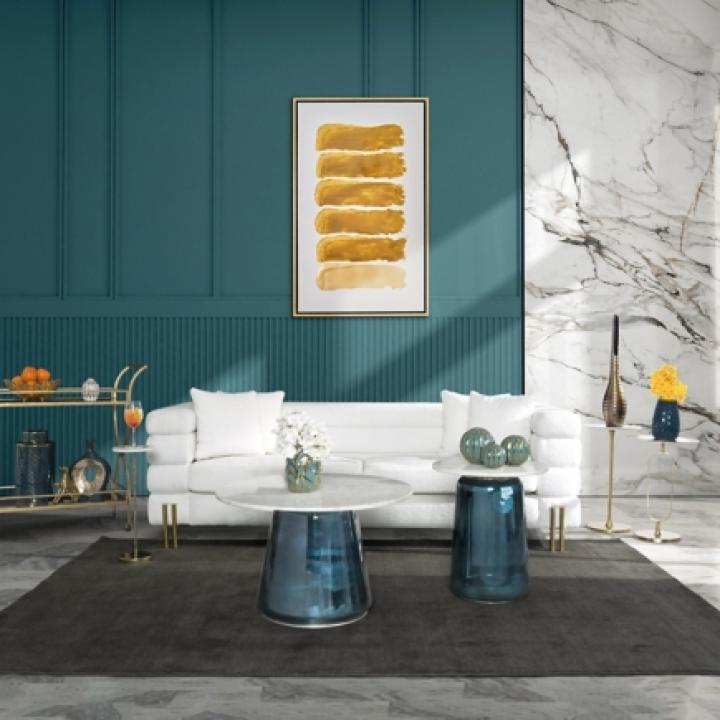 Gold White Modern Round Pedestal Accent Table