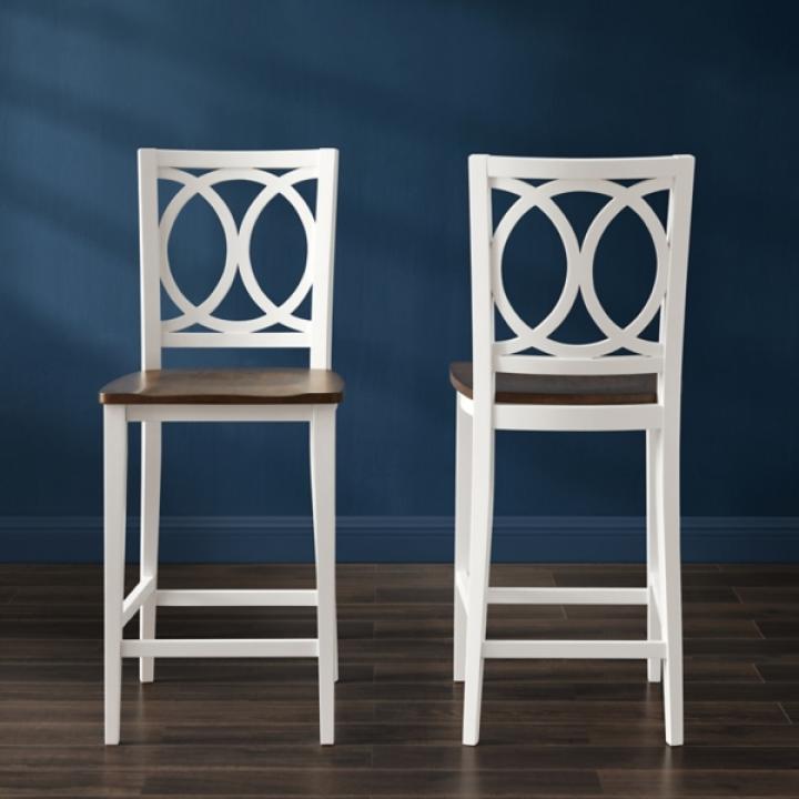 White Wood Charlotte Counter Stools, Set of 2