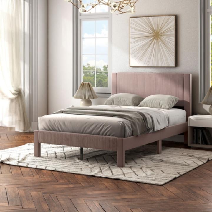 Pink Upholstered Dalia Queen Platform Bed
