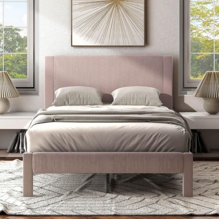 Pink Upholstered Dalia Queen Platform Bed