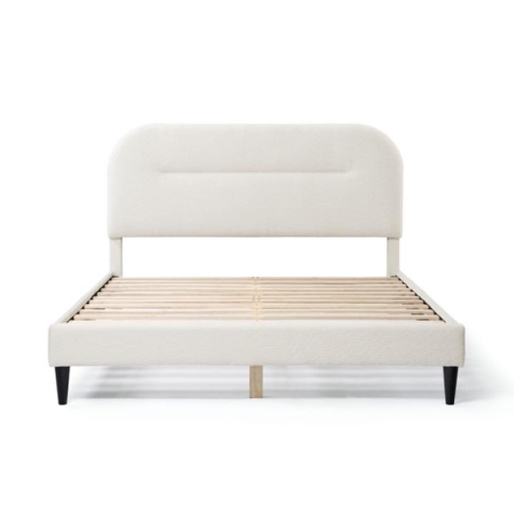 White Boucle Upholstered Sara Queen Bed