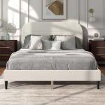 White Boucle Upholstered Sara Queen Bed