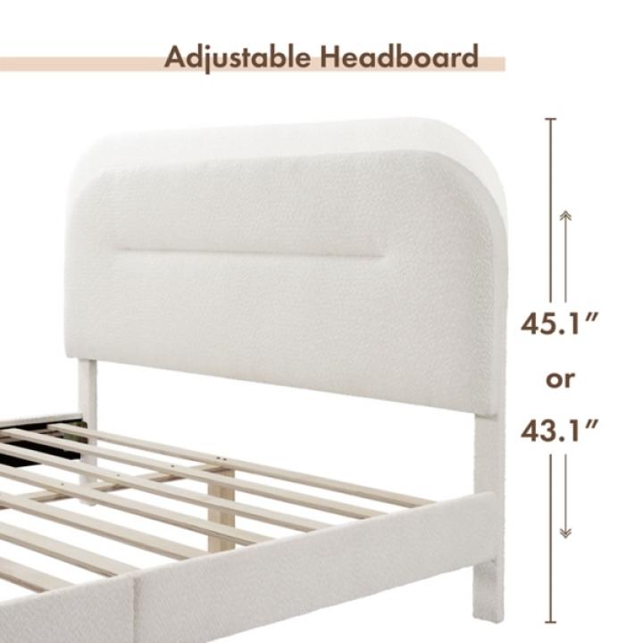 White Boucle Upholstered Sara Queen Bed