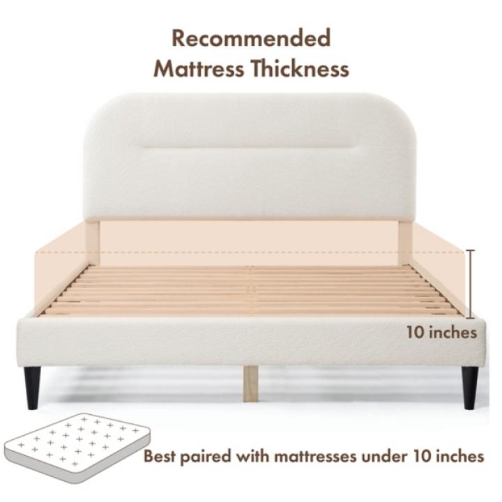 White Boucle Upholstered Sara Queen Bed