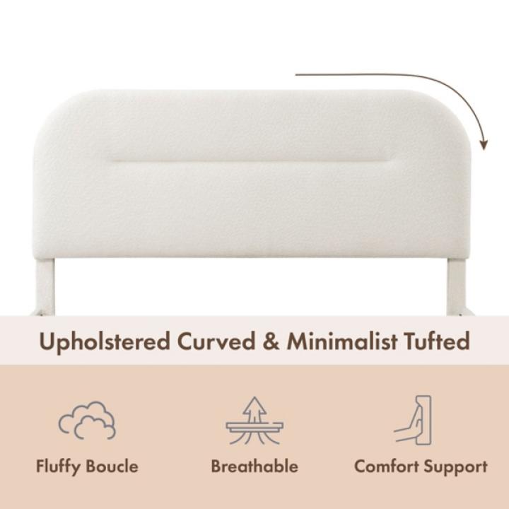 White Boucle Upholstered Sara Queen Bed