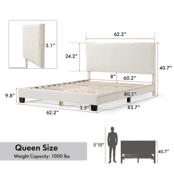 White Boucle Karson Queen Platform Bed