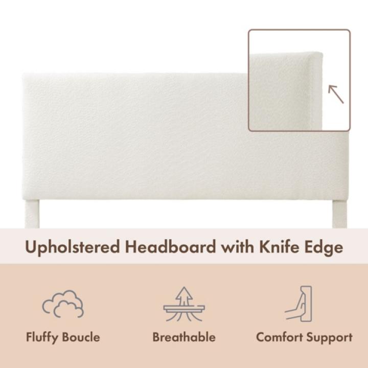 White Boucle Karson Queen Platform Bed