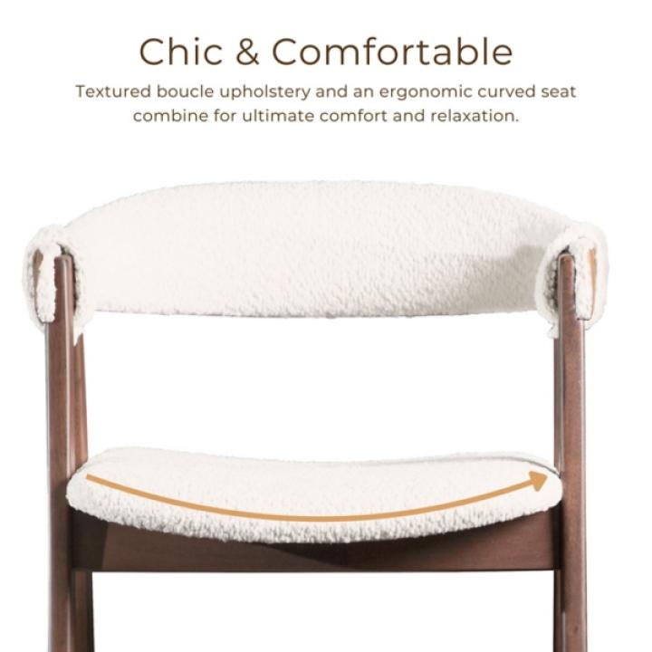 White Boucle Wood Penny Counter Stools, Set of 2