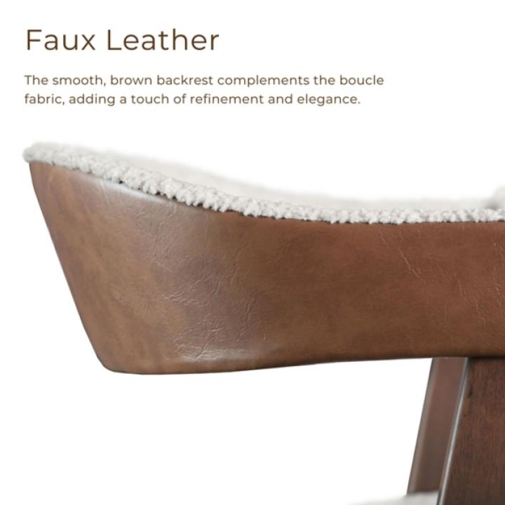 White Boucle Wood Penny Counter Stools, Set of 2