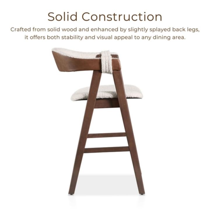 White Boucle Wood Penny Counter Stools, Set of 2