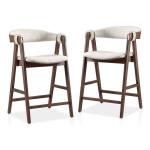White Boucle Wood Penny Counter Stools, Set of 2
