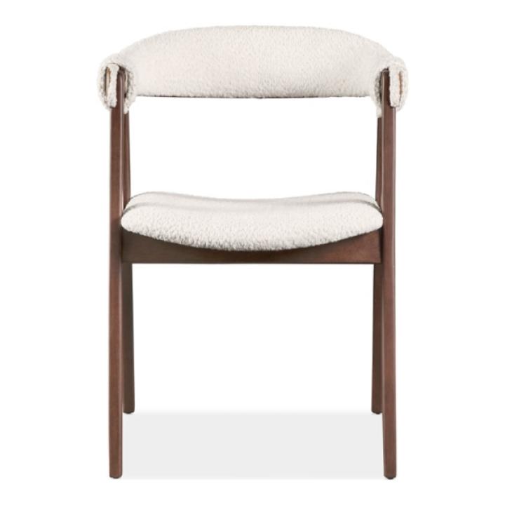 White Boucle Wood Penny Dining Chairs, Set of 2