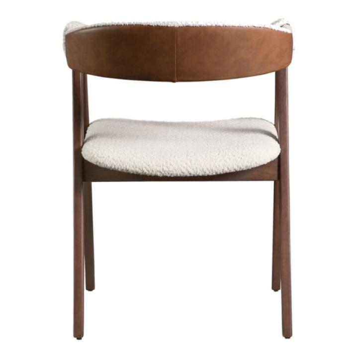 White Boucle Wood Penny Dining Chairs, Set of 2