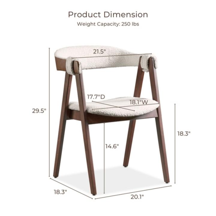 White Boucle Wood Penny Dining Chairs, Set of 2