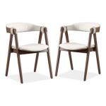 White Boucle Wood Penny Dining Chairs, Set of 2