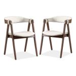 White Boucle Wood Penny Dining Chairs, Set of 2