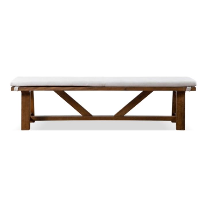 Ivory Upholstered Rustic Wood Katie Dining Bench