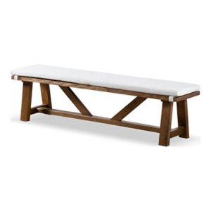 Ivory Upholstered Rustic Wood Katie Dining Bench