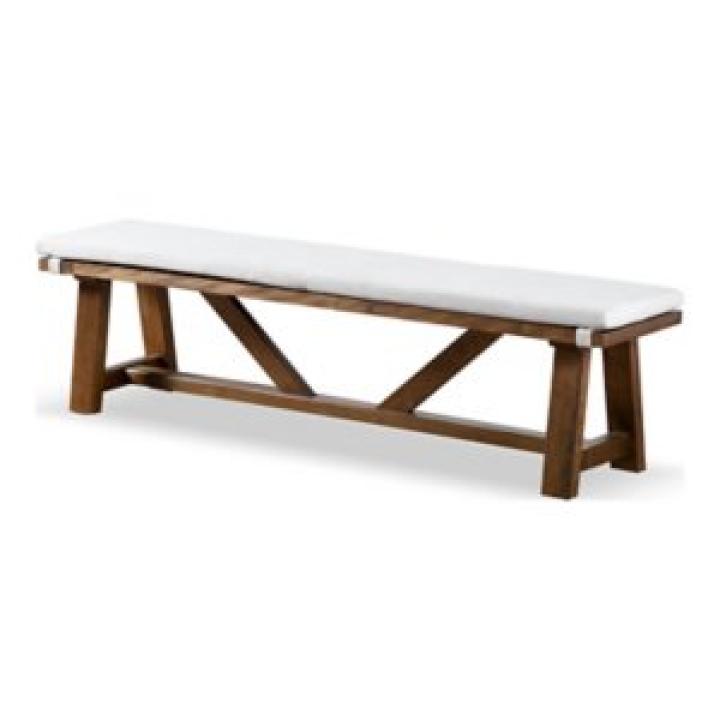 Ivory Upholstered Rustic Wood Katie Dining Bench