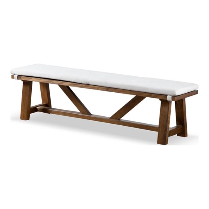 Ivory Upholstered Rustic Wood Katie Dining Bench