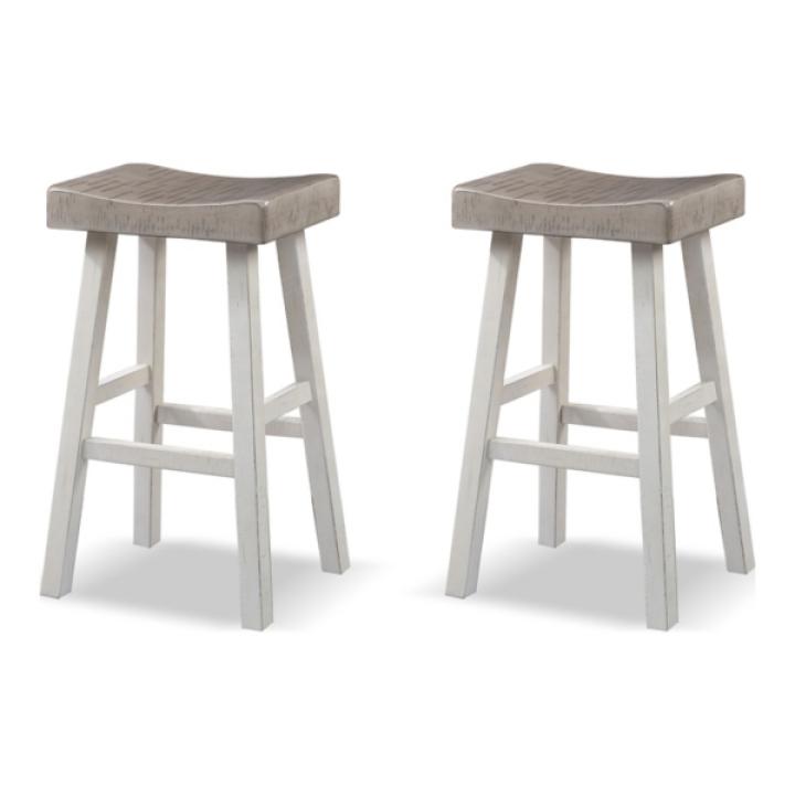 Gray & White Backless Cooper Bar Stools, Set of 2