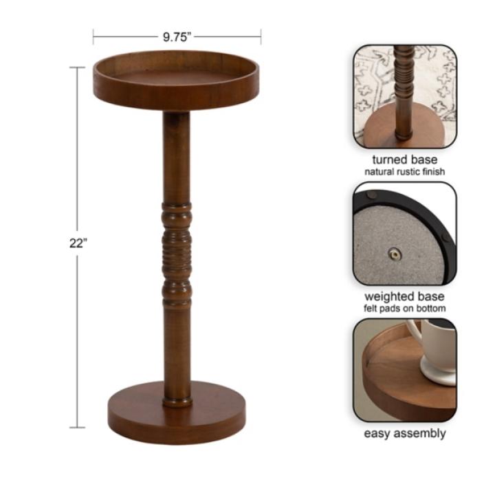 Rustic Brown Round Pine Wood Accent Table