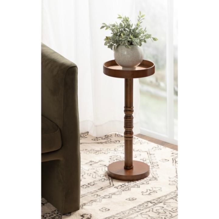 Rustic Brown Round Pine Wood Accent Table