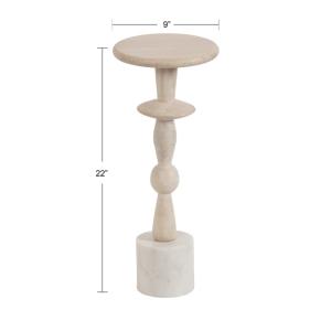 White Marble and Mango Wood Round Accent Table