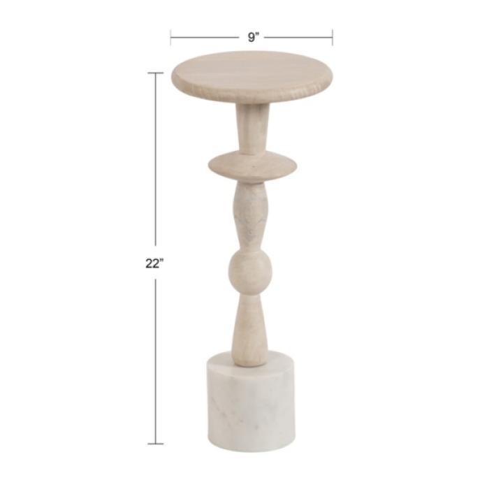 White Marble and Mango Wood Round Accent Table