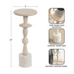 White Marble and Mango Wood Round Accent Table