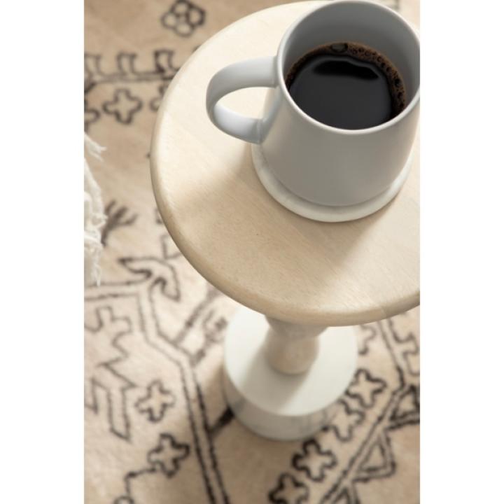 White Marble and Mango Wood Round Accent Table