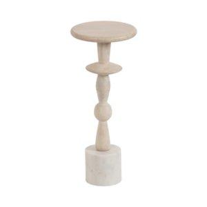 White Marble and Mango Wood Round Accent Table
