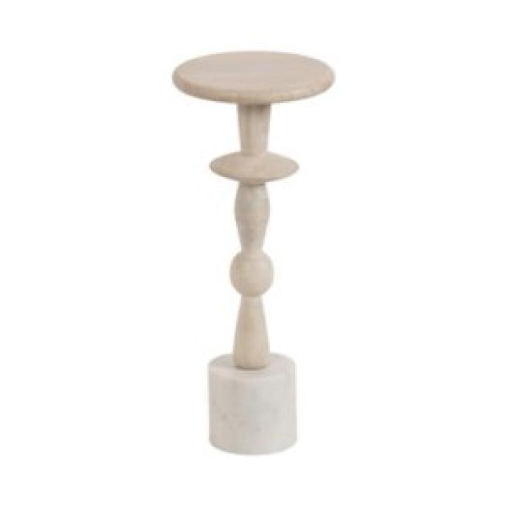 White Marble and Mango Wood Round Accent Table