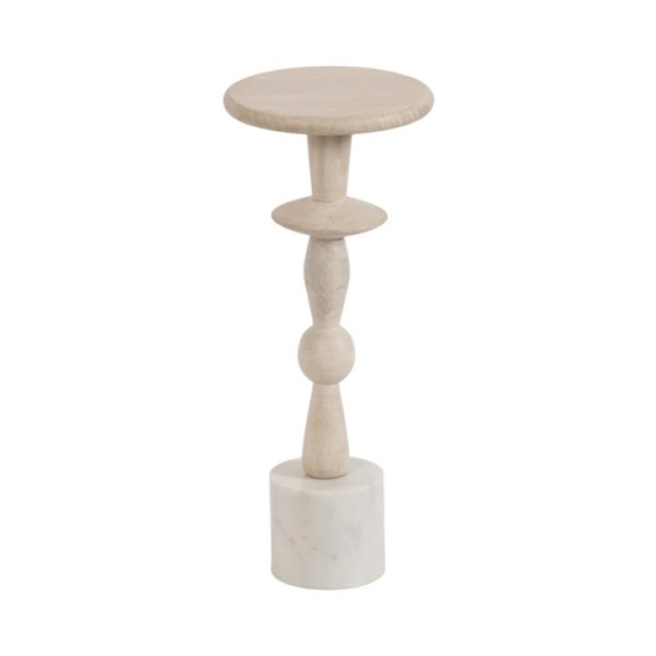 White Marble and Mango Wood Round Accent Table