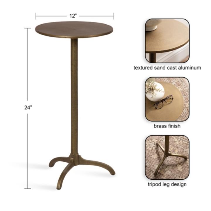 Brass Metal Tripod Accent Table