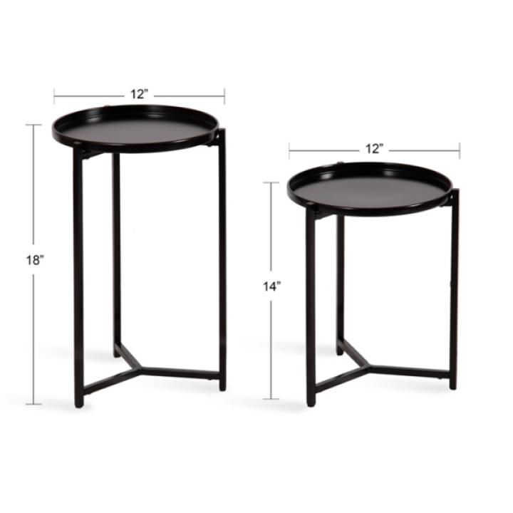 Round Black Metal Accent Tables, Set of 2