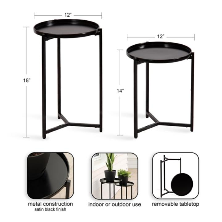 Round Black Metal Accent Tables, Set of 2