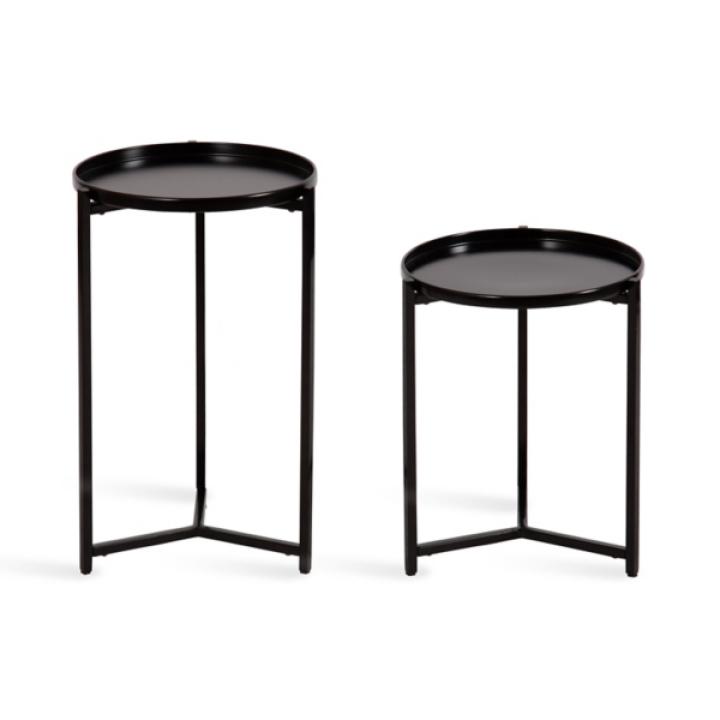 Round Black Metal Accent Tables, Set of 2