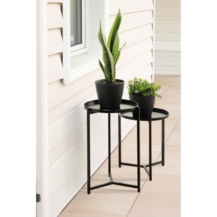 Round Black Metal Accent Tables, Set of 2