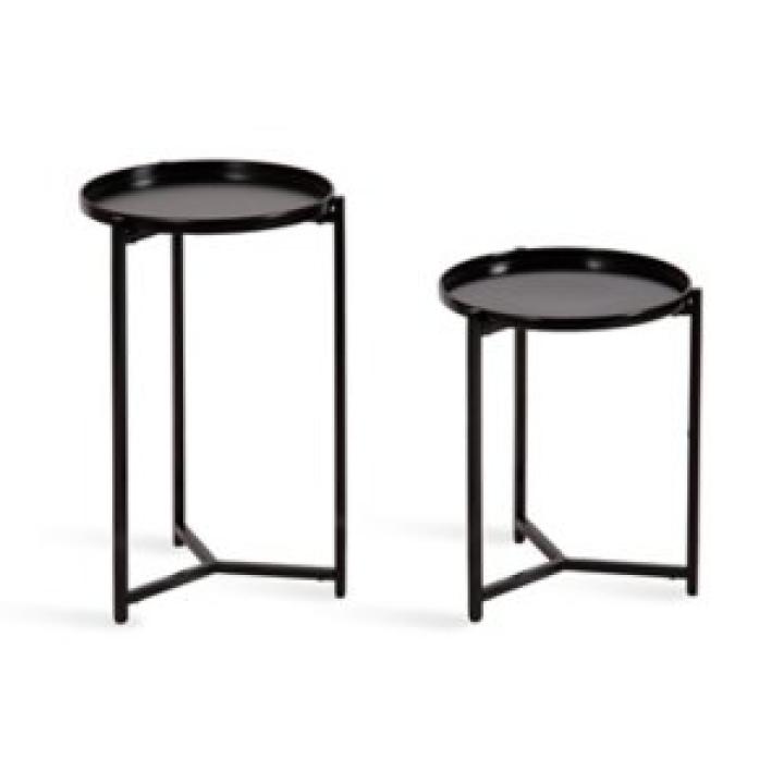 Round Black Metal Accent Tables, Set of 2